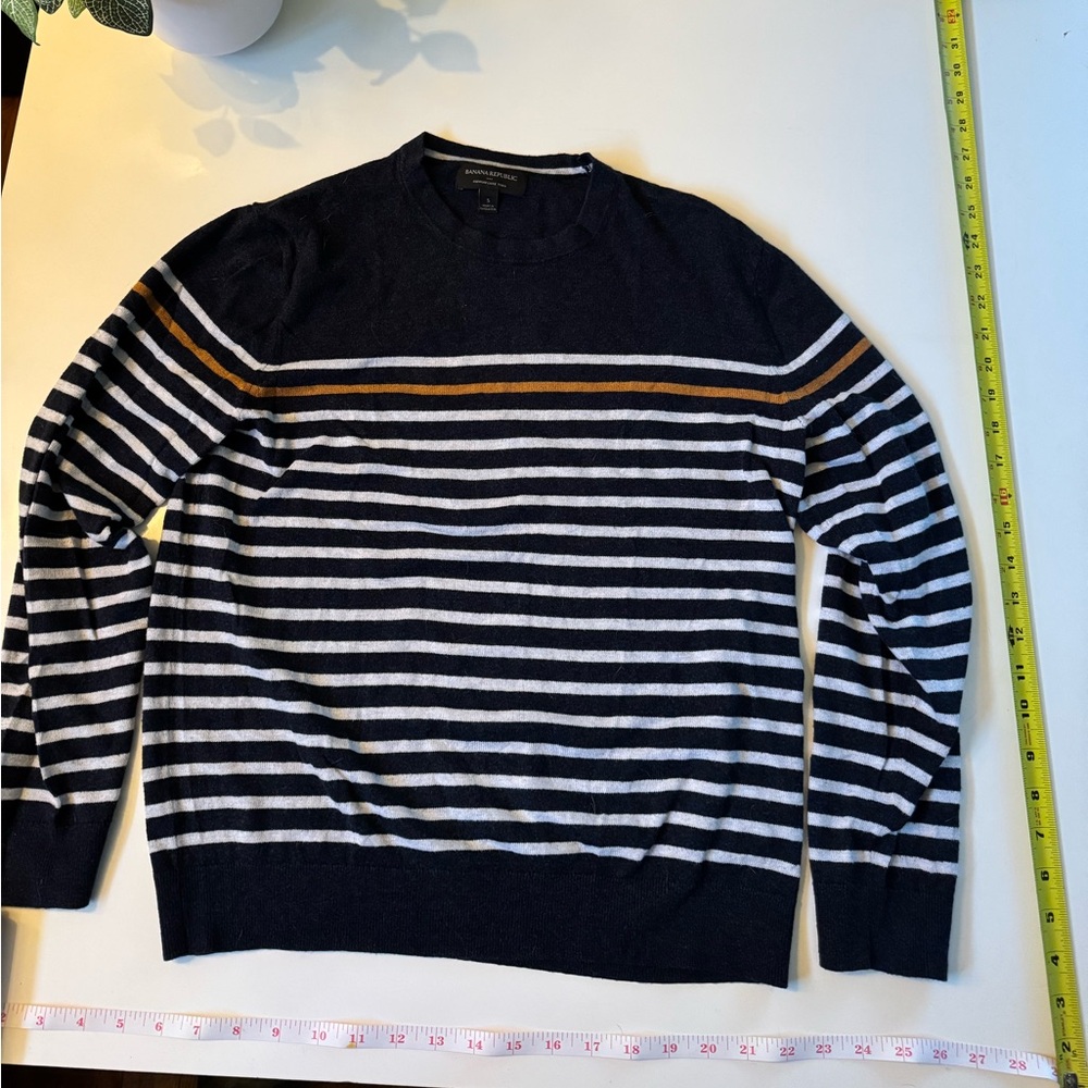 Banana Republic Soft Striped Crewneck Sweater - Navy, White, Mustard Yellow